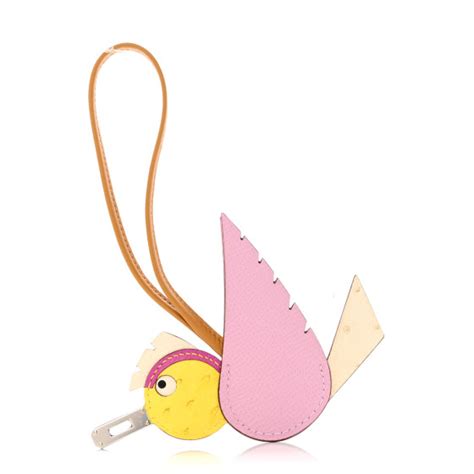 HERMES Ostrich Epsom Swift Birdy Bag Charm Mauve